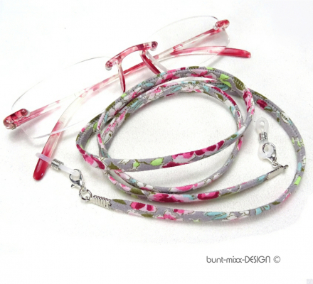 Brillenkette Stoffband Baumwolle Muster floral, Länge Auswahl, handmade by BuntMixxDESIGN